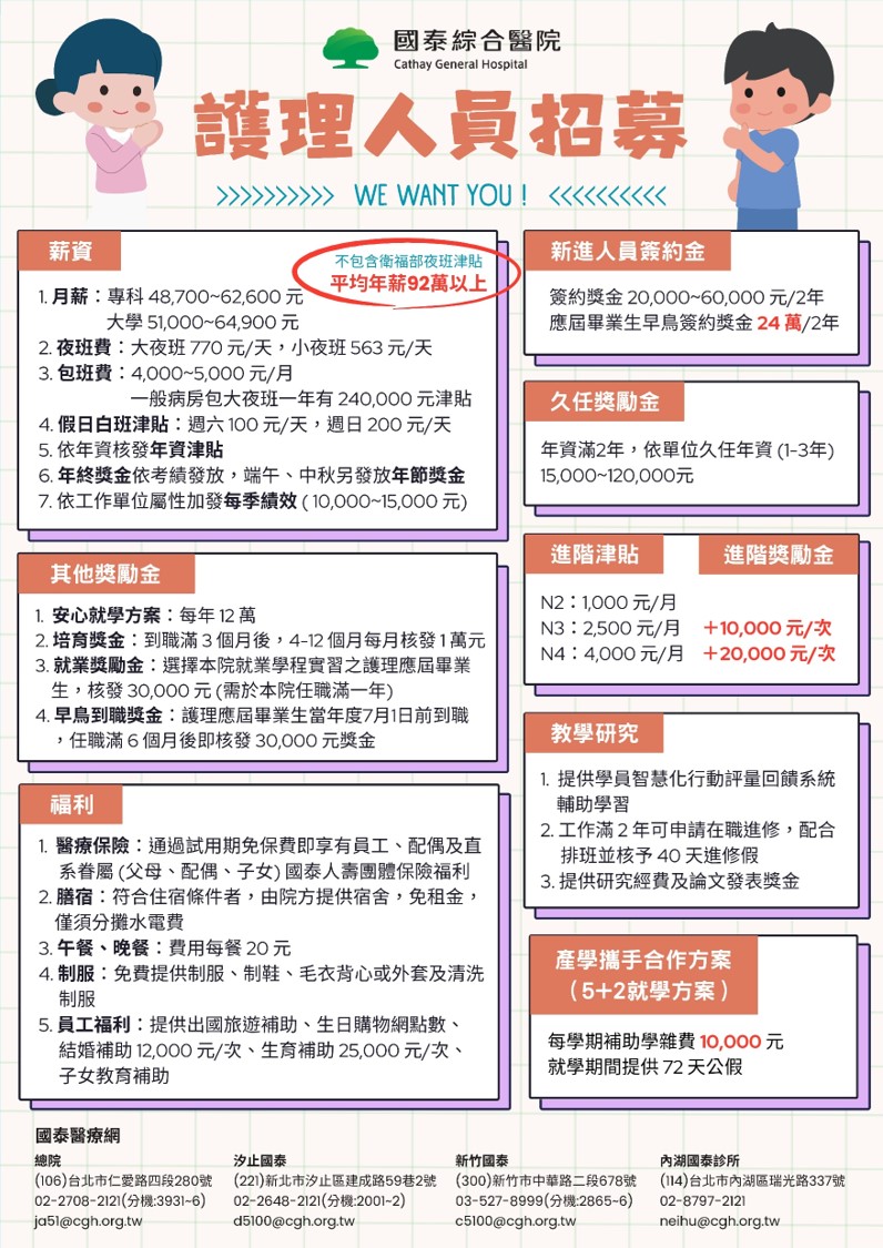 114年護理人員薪資福利